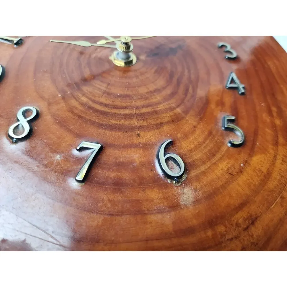 Vintage Clock 9x 11 Handmade Live Edge Wood Round Wall Quartz Rustic Cabin Decor